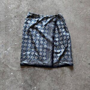 Blue and white Talbots mini skirt with wrap design